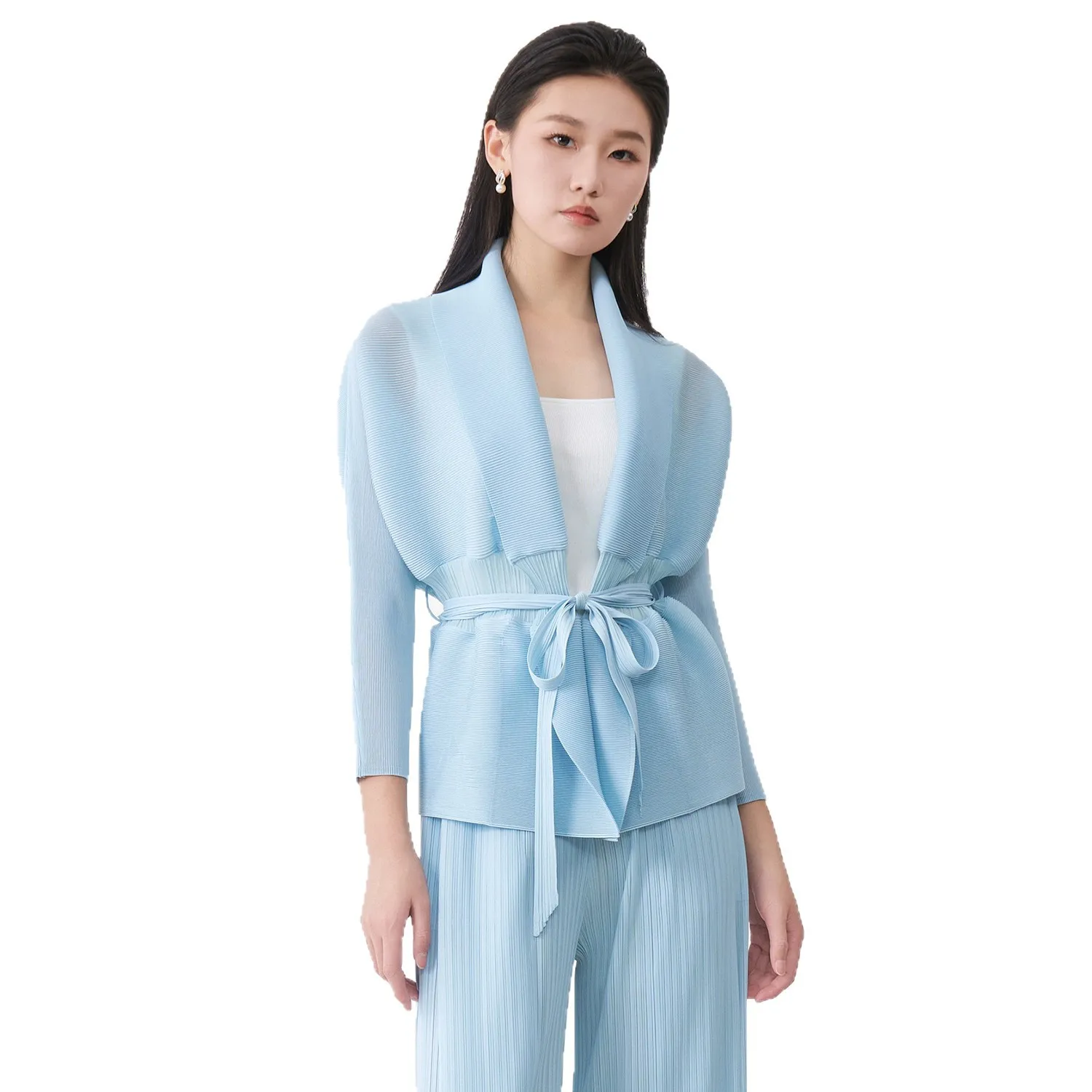 Miyake Fold 2025 Spring and Autumn Outcoat Women's Loose Fashion Strap Fold Commuter Versatile Cardigan Trendy Top Pleated
