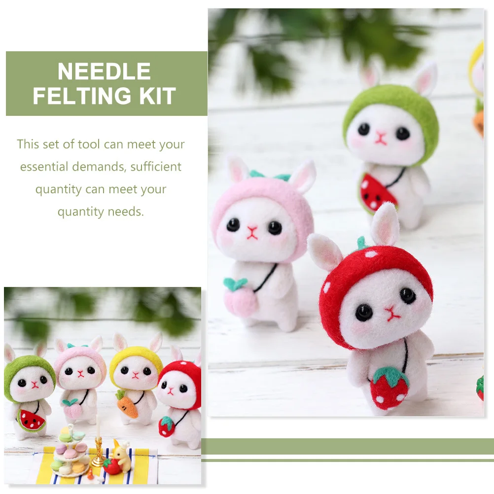 

4 Sets Rabbit Year Wool Diy Material Kit Needle Felting Tools Handcrafted Craft Set For Adults Household Felt Stitching