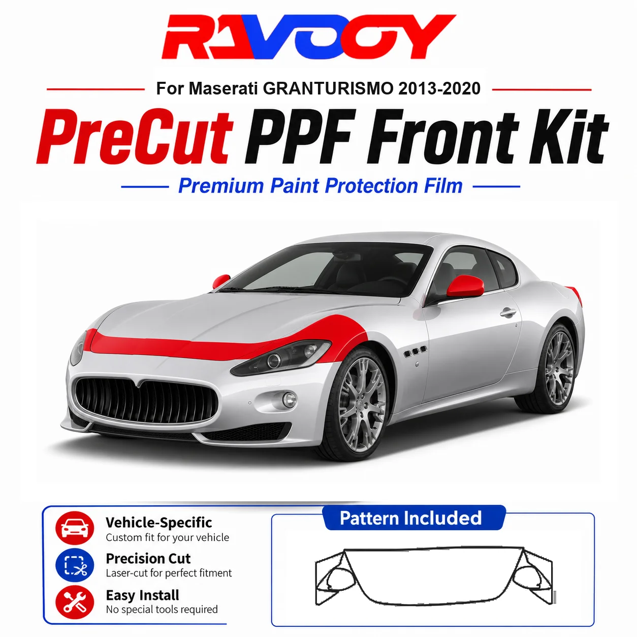 

8.5mil TPU Precut PPF Kit For Maserati GRANTURISMO 2013-2020 - Hood, Fenders & Mirror Set - Self-Healing Clear Bra Film