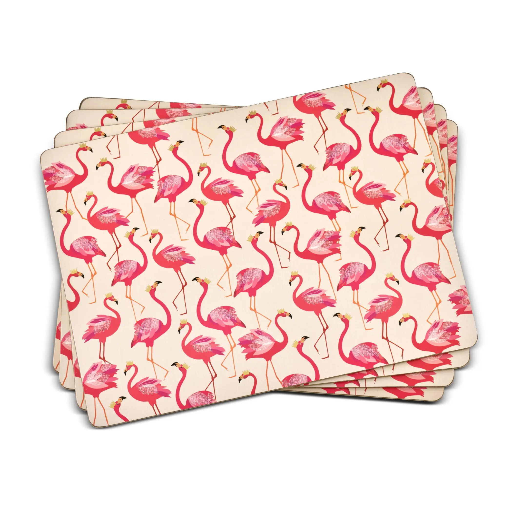 Flamingo Collection   Set of 4 Heat Resistant Mats Cork-Backed Board Hard