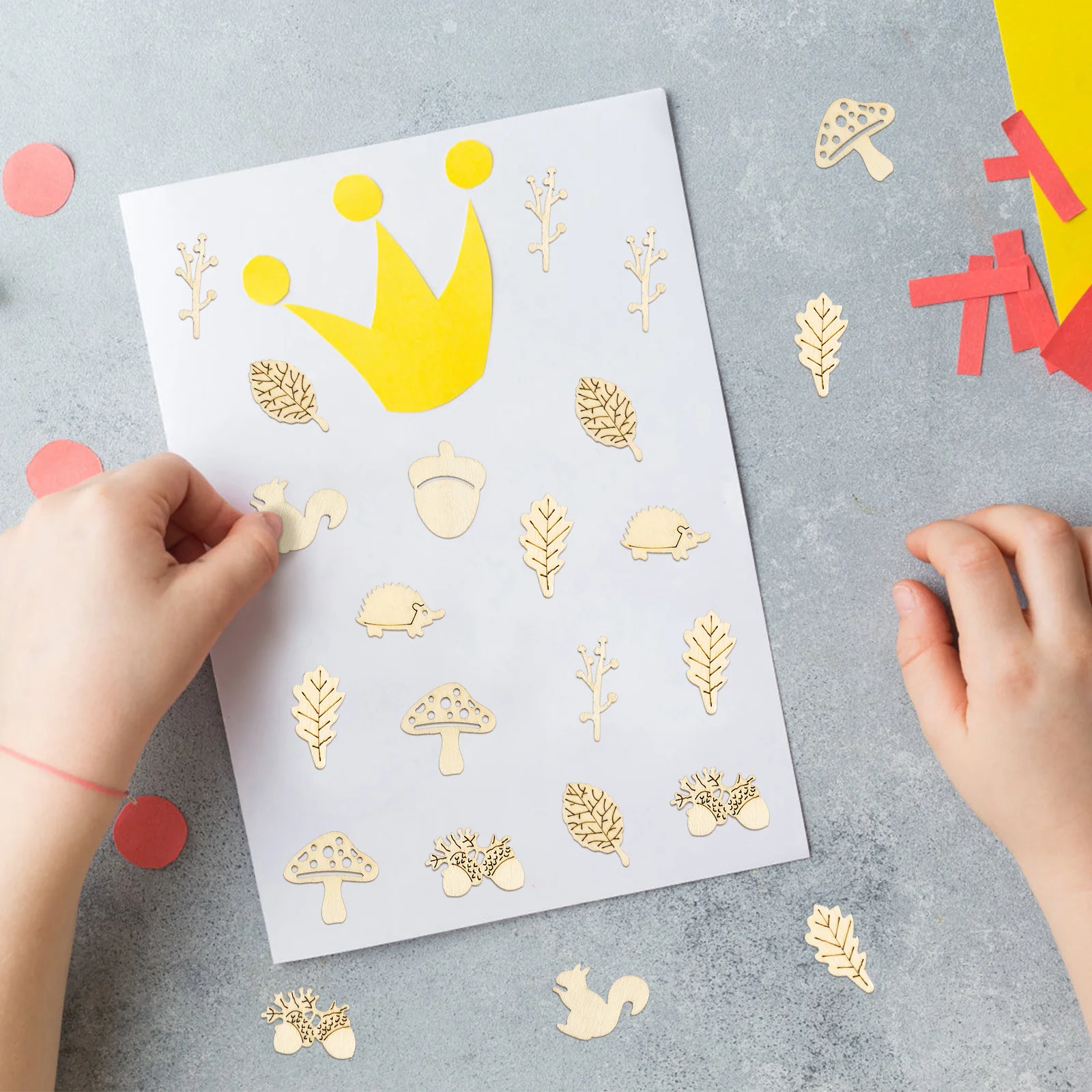 

200Pcs Wood Chip Unfinished Natural Wood Crafts Animal Tree Shapes DIY Handmade Creative Supplies Wooden Slices for Ornaments