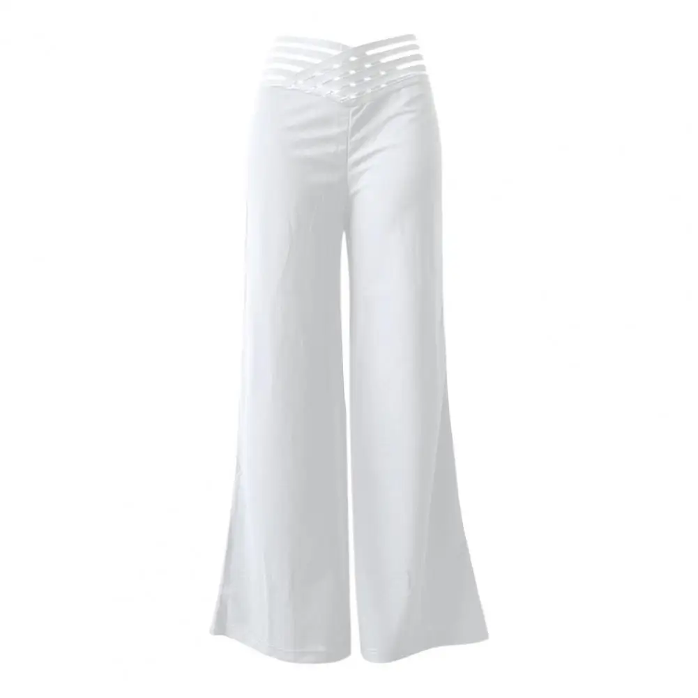 

Women Wide Leg Pants High Waist Hollow Cross Waistband Slightly Flared Trousers Solid Color Casual Long Pants Streetwear