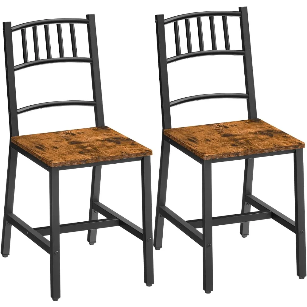 

Kitchen Chairs Set of 2, Wooden Dining Room Chairs with Metal Frame, Dining Chairs with Back, Easy to Assemble, Farmhouse Dinin