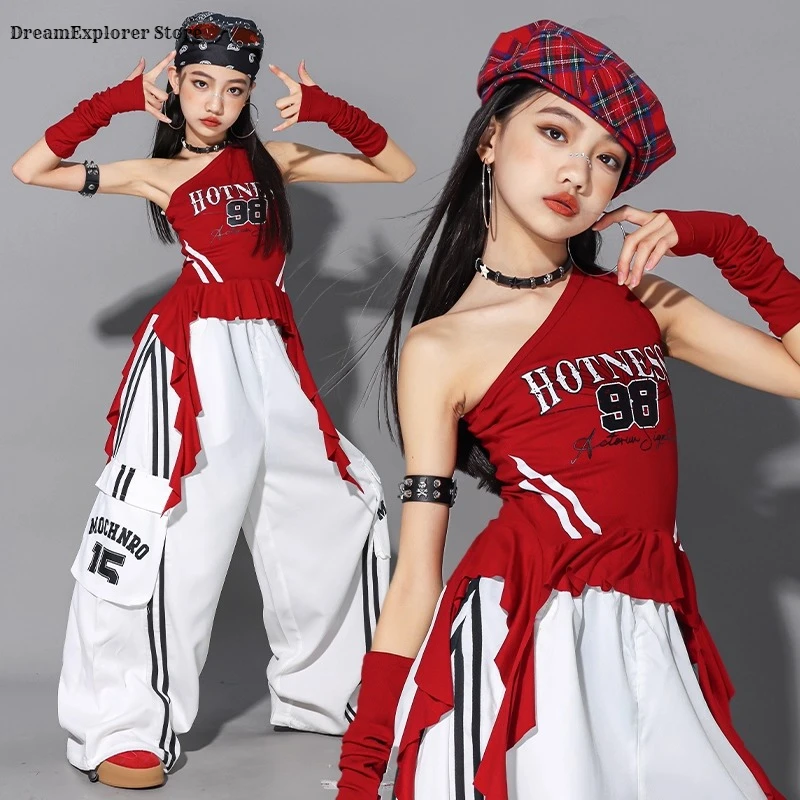 Girls Hip Hop Sweet Crop Top ‌puff Skirts Cargo Pants Child Streetwear Girl Group Costumes Kids K-pop Street Dance Clothes Sets