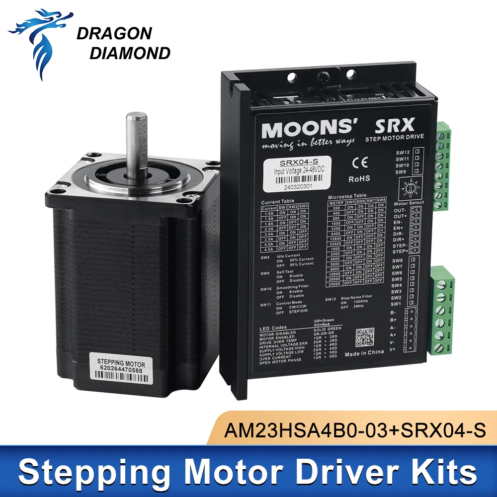 

MOONS 2 Phase High Speed AM23HSA4B0-03 Stepper Motor SRX04-S Servo Driver Set SRX04 24-48VDC 3.7Amp For CO2 CNC Laser Machine