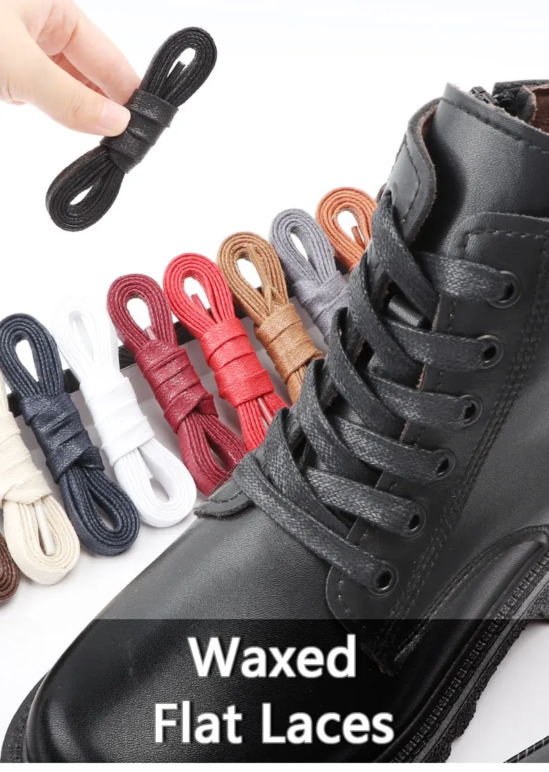 1 Paar flache Schuhbänder aus gewachster Baumwolle, 0,8 cm breit, wasserdicht, für Schuhe, Stiefel, Freizeitschuhe und Sneaker, geeignet für Damen und Herren, auch als Leder-Schuhbänder verwendbar. – Detail 1