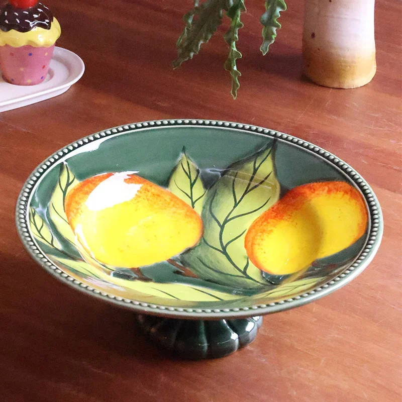 Monet Pastoral Style 9inch Ceramic Fruit Tray Salad Plate Home Living Room Retro Dried Fruit Dim Sum Cake Dishes Snack Plate