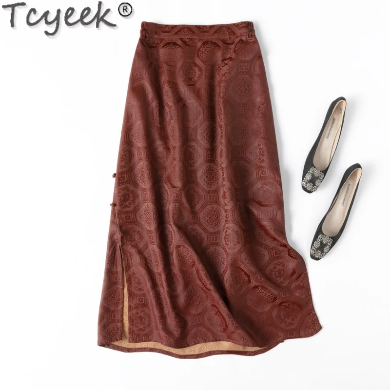 

Tcyeek Heavyweight 35mm Real Silk Skirts for Woman Chinese Style 100% Mulberry Silk Women's Skirt Elegant Hip Wrap Skirt Faldas