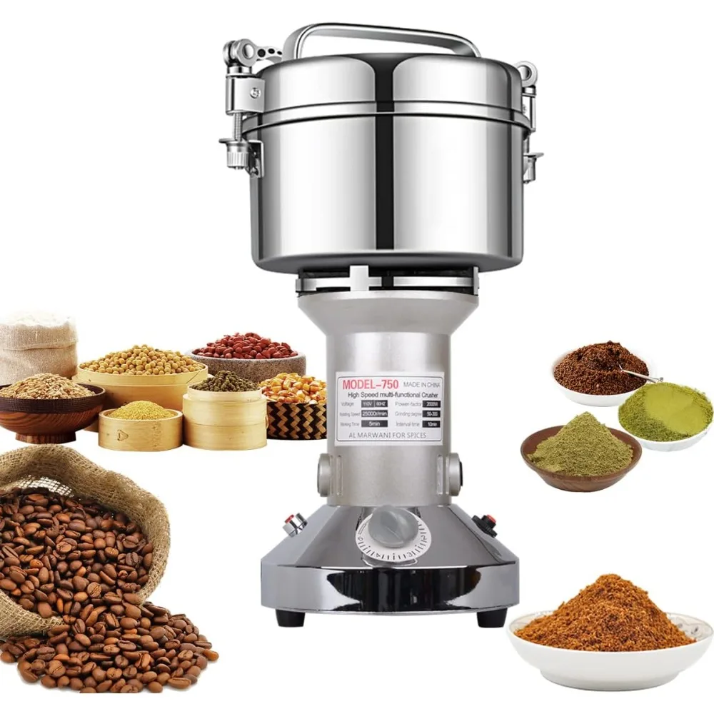 Molinillo de granos, máquina eléctrica de polvo de acero inoxidable de 750g para café, especias, hierbas, granos, cereales, maíz, arroz, pimienta