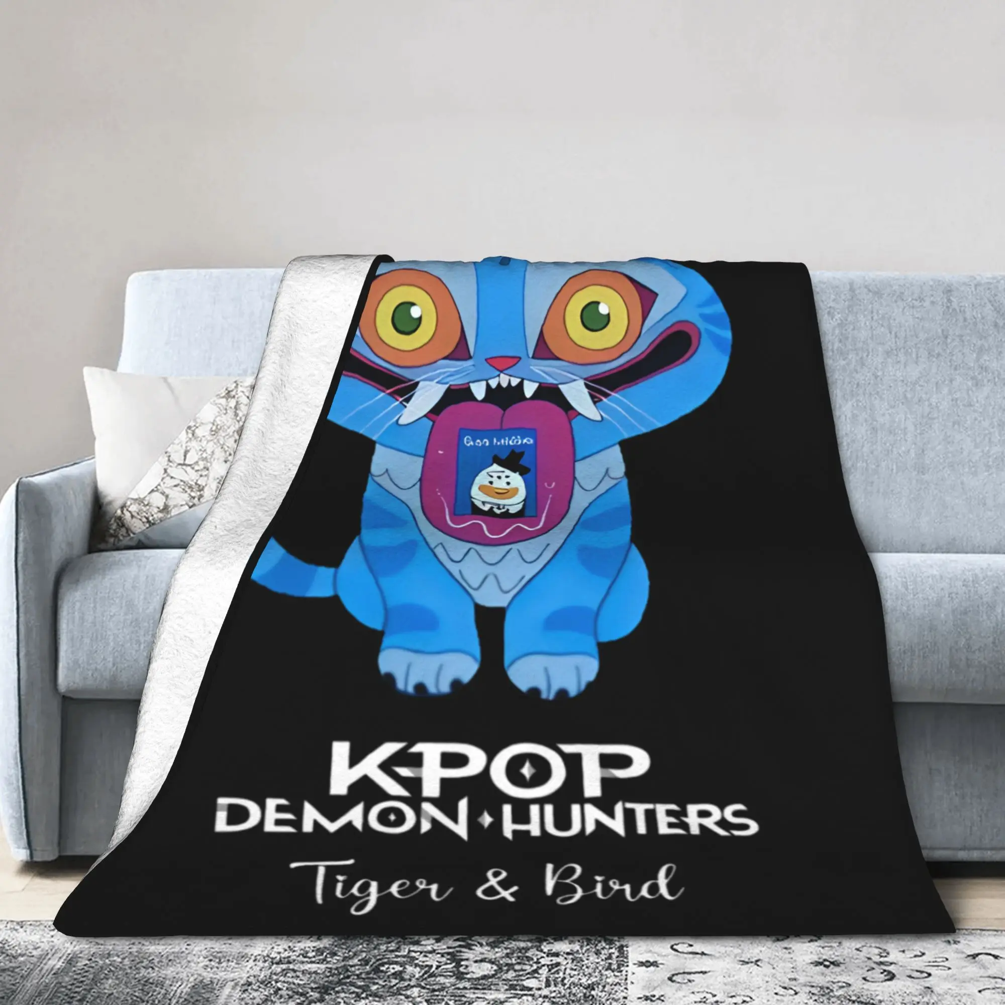 K-pop Demon Hunters-Manta de felpa de tigre y pájaro para niños, ropa de cama de franela para decoración del hogar, colcha de calidad de diseño cálido, regalo