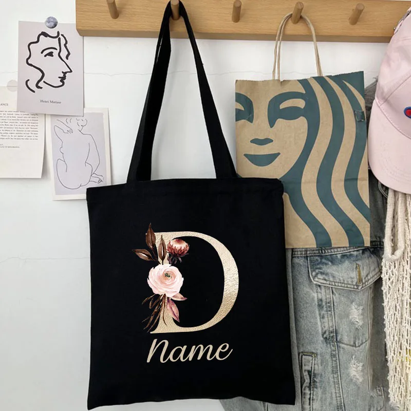 Personalized Name Bag Bridesmaid Team Bride Tote Bags Women Shopper Handbag Foldable Shopping Bag Lady Canvas Plain Tote Bag