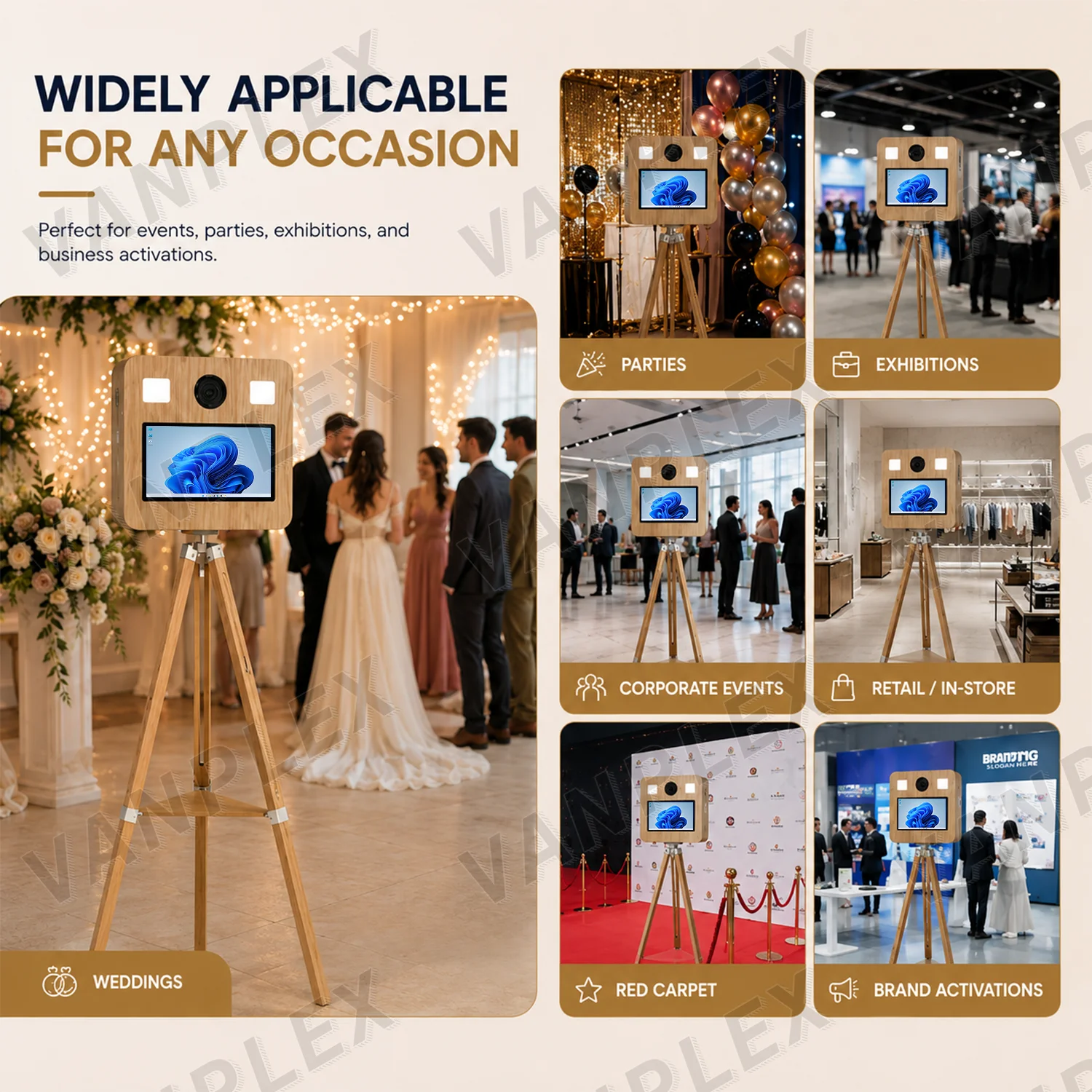 Instant Print Photo Booth Machine High-Resolution Touchscreen LED Light Tripod Stand Aircraft-Grade Metal Flight Case for Event