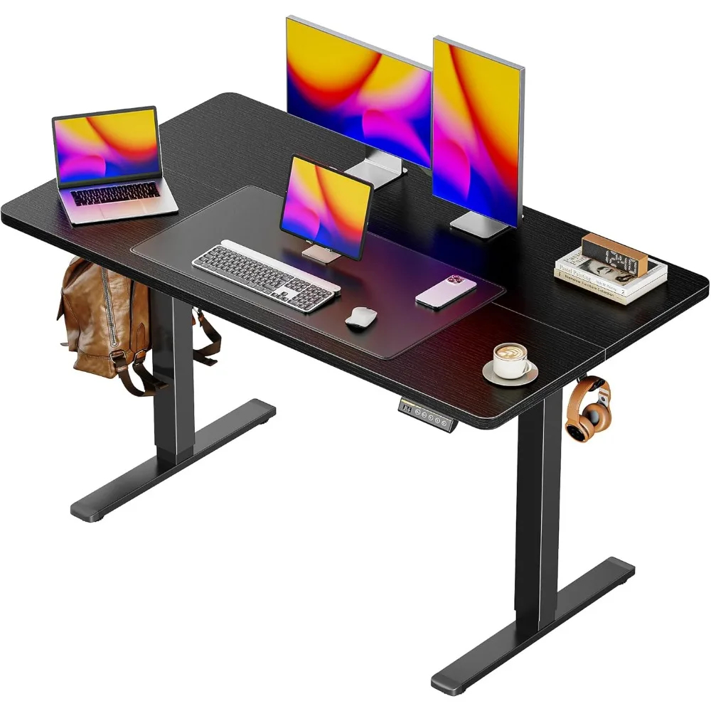 

48 x 28 Large Electric Standing Desk, Height Adjustable Desk, 27.6" Deep Desktop, Stand up Gaming, 2 Hooks, 3 Preset Heights, f