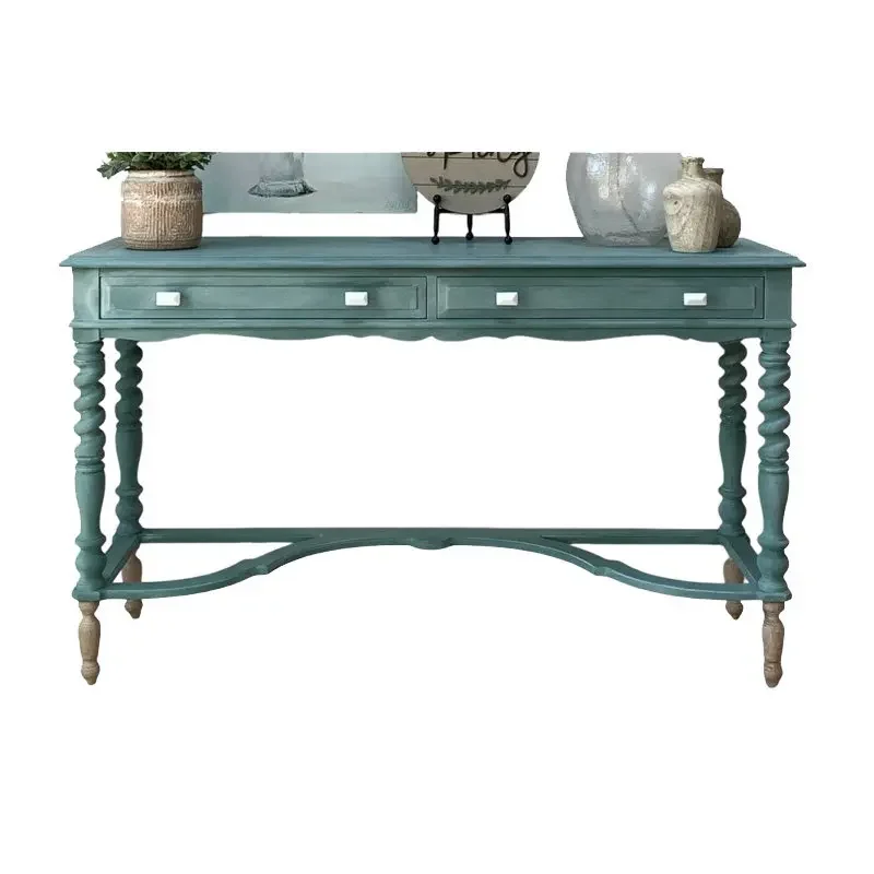 French retro porch entry against the wall rural solid wood long table