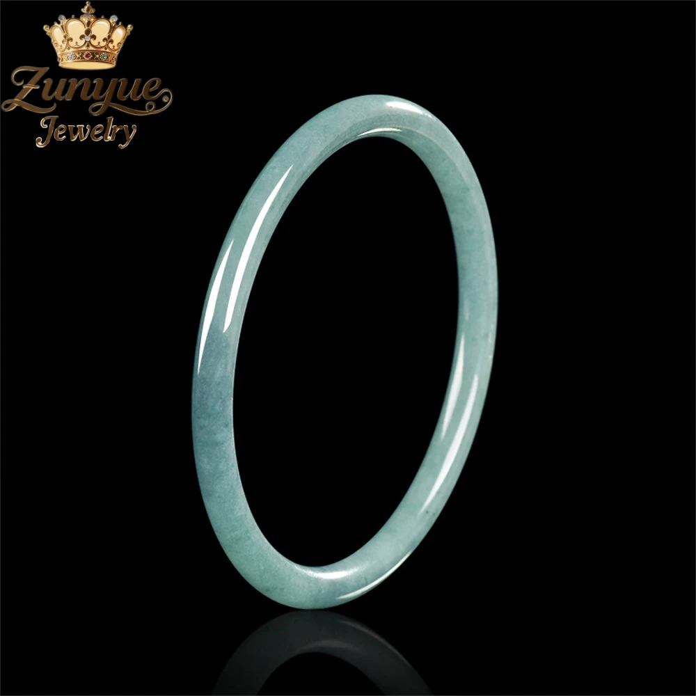 

Genuine Natural A - Grade Jadeite Blue Water Small Round Bar Bracelet Luxury Quality Jewelry Best Selling Charms Exquisite Elega