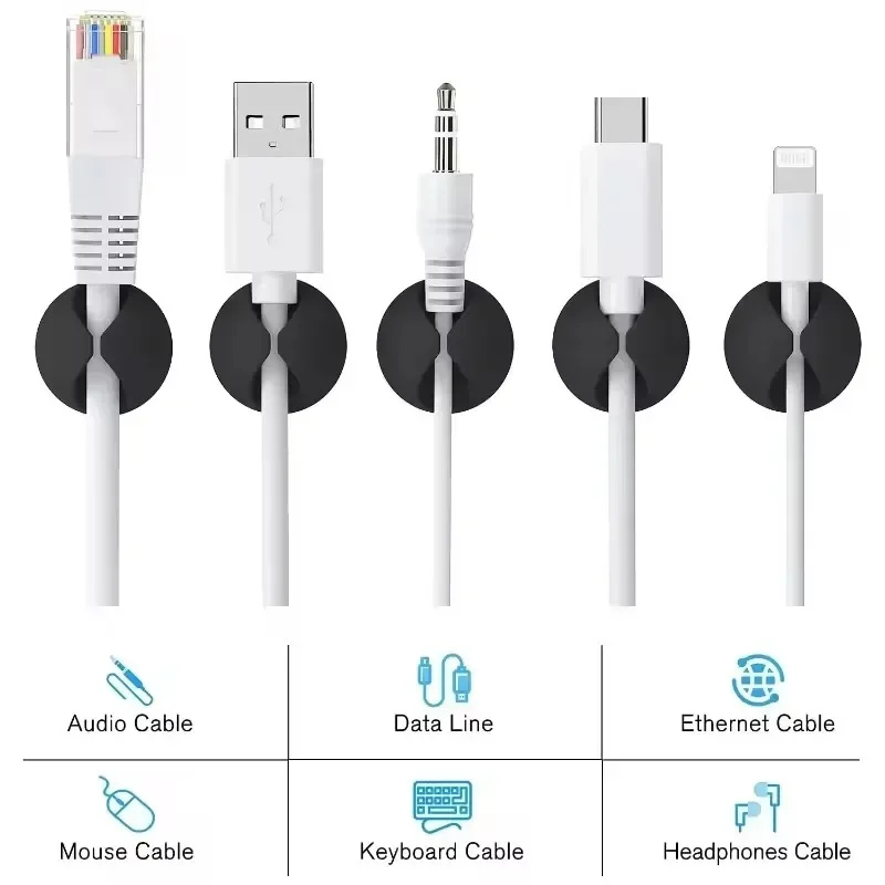 5/50Pcs Cable Clip Winder Organizer Round Charger Cord Clips Desk Tidy Management Wire Adhesive Holder Clamp in Home Office Car image 4