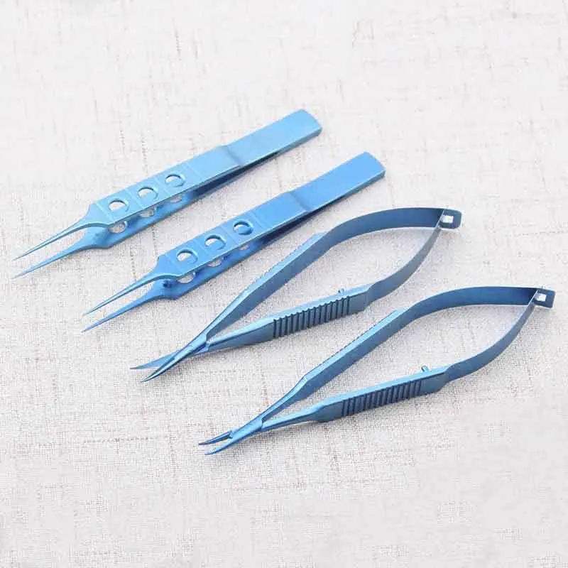 New 11cm Stainless steel ophthalmic microsurgical instruments Needle Holder Micro scissors Tweezers hand surgery 4pcs/set