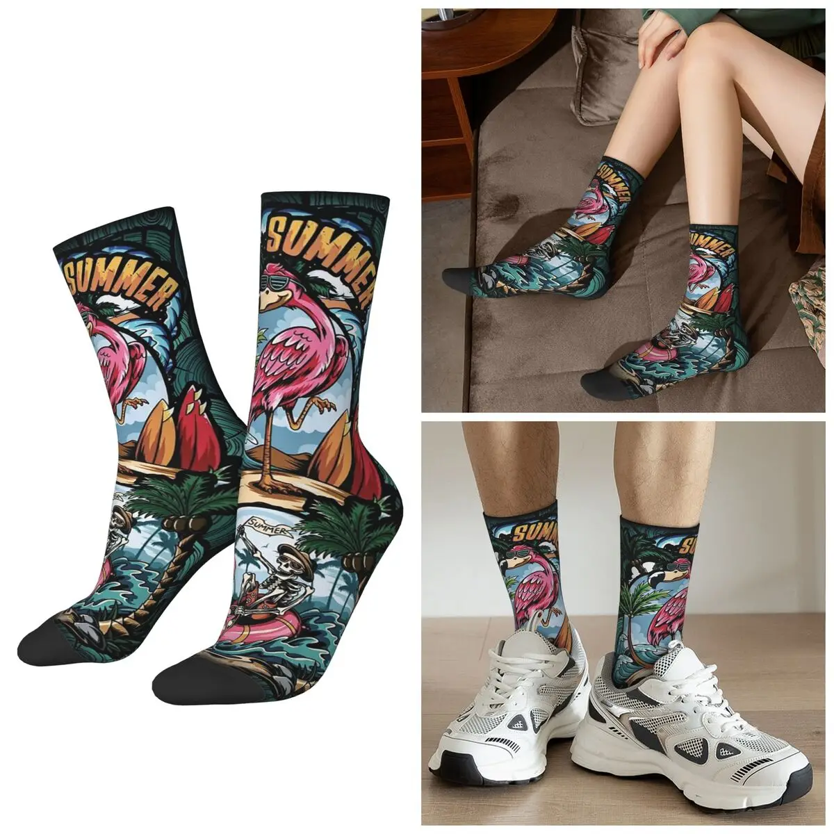 

Всесезонные носки со скелетом фламинго и тропическими каникулами, спортивные носки средней длины, супер мягкие чулки для мужчин и женщин, рождественские подарки