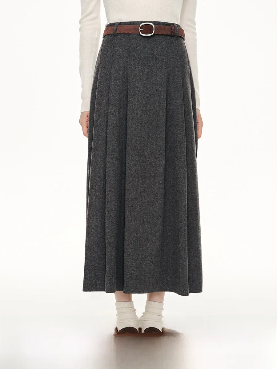 

Длинная шерстяная юбка А-силуэта, серая, плиссированная, с высокой талией, осенне-зимняя, в винтажном студенческом стиле, теплая, из смесовой ткани (полиэстер/хлопок)