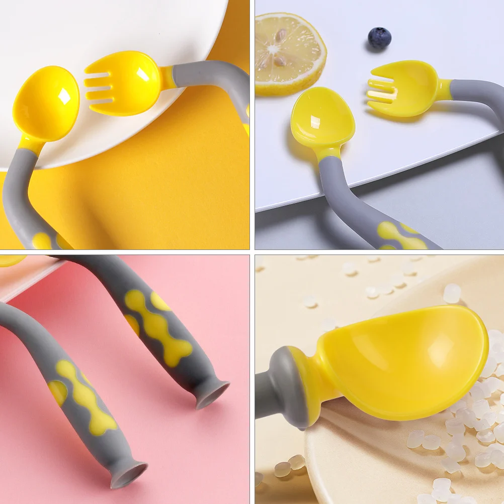

1 set 1 Set Baby Spoon Fork Set Bendable Food Grade Infant Feeding Utensils Non-Slip Suction Base Tableware For Toddler