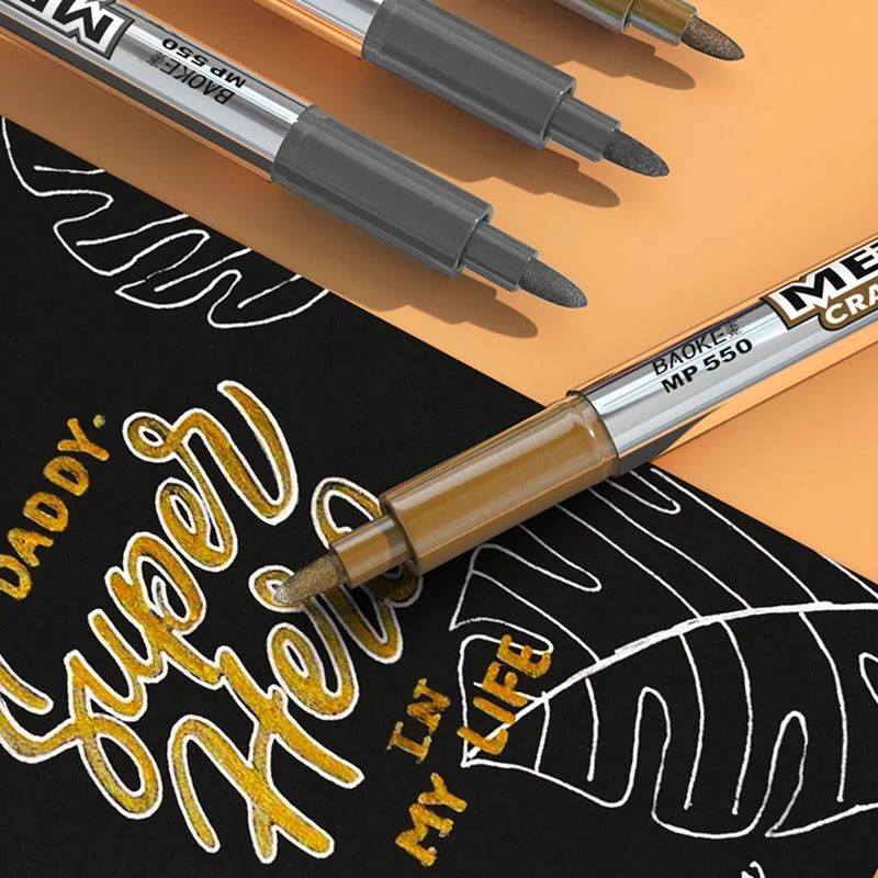 ゴールドシルバーメタリック油性マーカーペン速乾性永久塗装タイヤ CD 生地ガラス防水描画オフィス書道