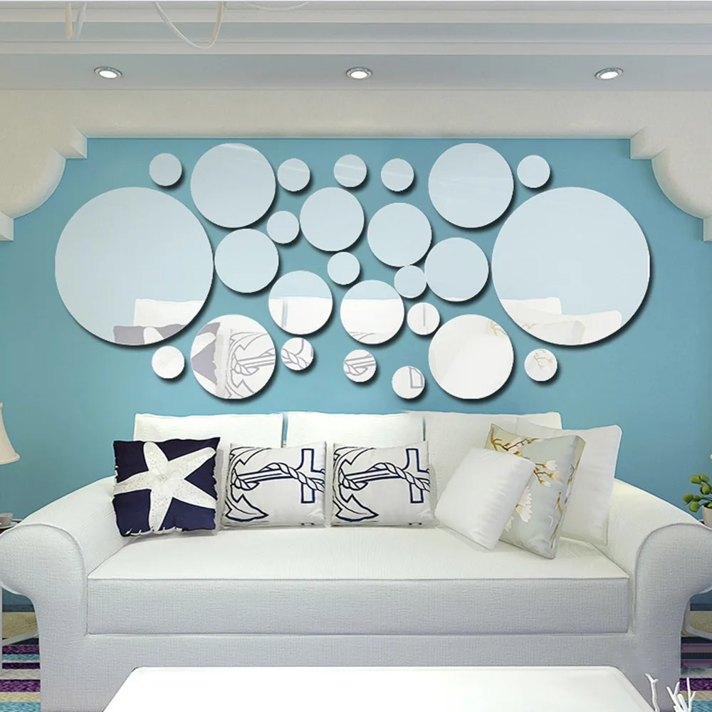 

26pcs Self Adhesive Round Mirror Wall Stickers Silvery Acrylic 3D Mirror Wall Sticker Round Multi Size Acrylic Mirror Decal