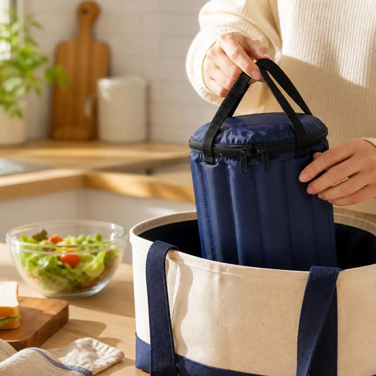 Water Resistant Thermal Lunch Container Bag with Dual Carrying Handles for Outdoor Meals