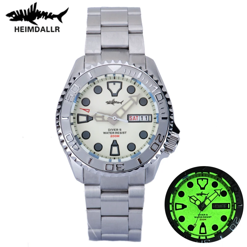 Heimdallr 42mm Full Luminous Dial Sapphire Men's SKX007 Steel Diver Watch Japan NH36 Mechanical Movement 200m Water Resistant