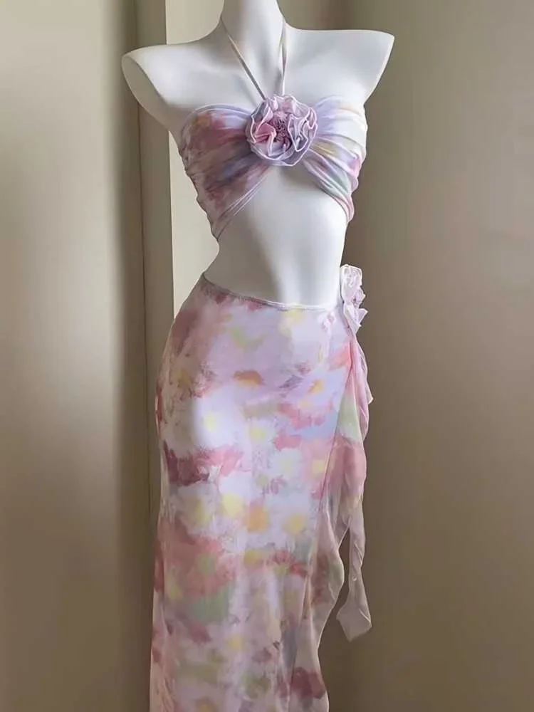 บิกินี่สีชมพูชุดทีพีซชายหาด Vaion ชุดว่ายน้ํากระโปรง Sle ชุดว่ายน้ําพร้อมแผ่นหน้าอกไม่มีเหล็กรองรับ Garden Secret