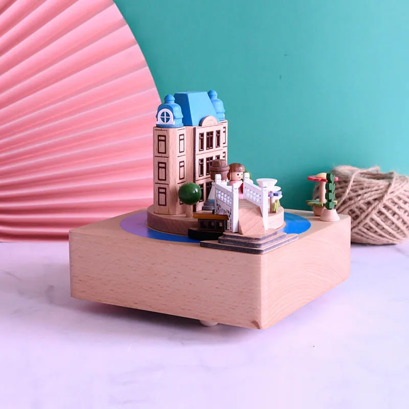 Handmade wooden music box mechanical clockwork Christmas gift Venice Water City wooden music box holiday birthday gift