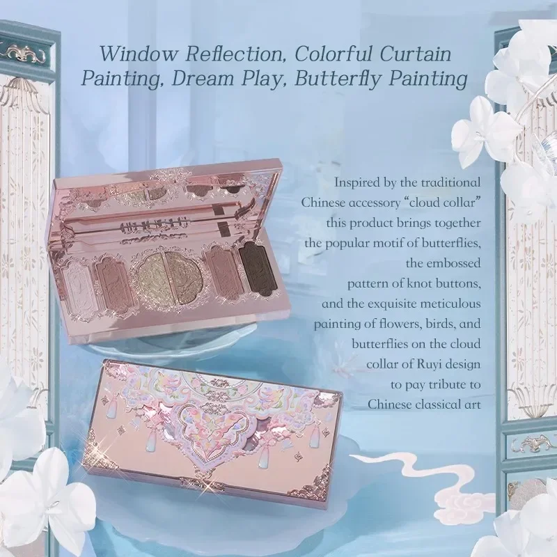 Flower Knows Makeup Butterfly Cloud Collar Collection Embossed 6 Color Eyeshadow Palette Long Lasting Waterproof Gliter For Eyes