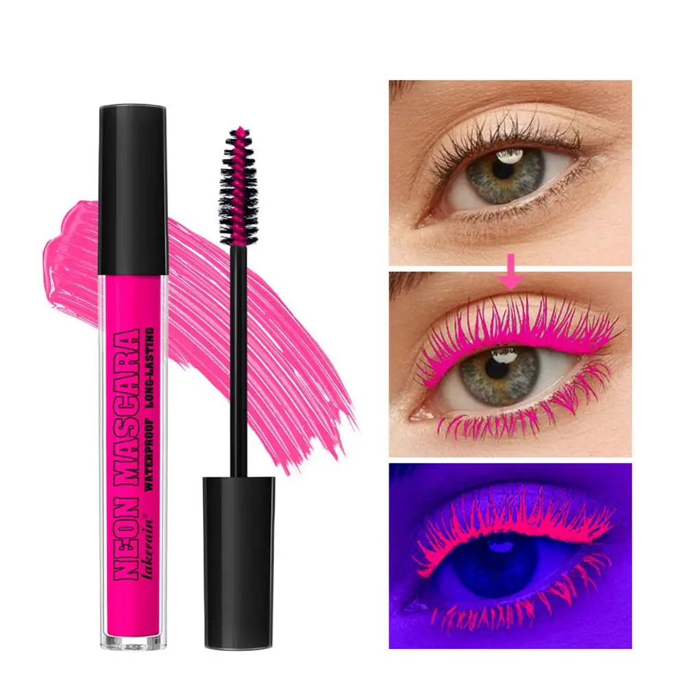 Mascara al neon a 6 colori Fluorescenza Impermeabile Durata Ciglia Mascara per trucco luminoso rapido Estendi pigmento cosmetico secco Hall L1I4