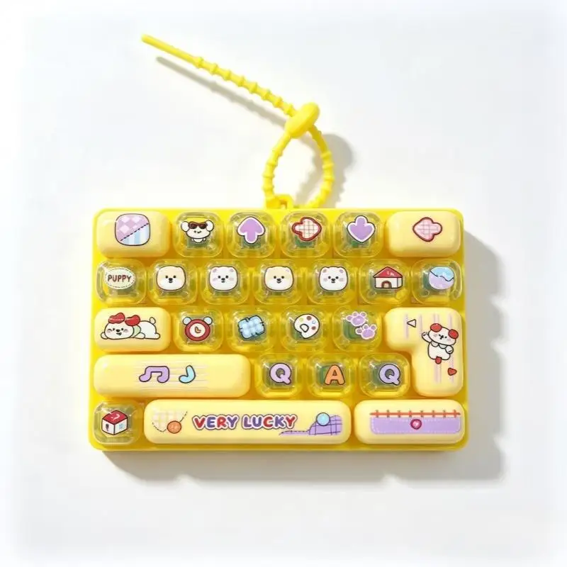 Cute 26 Grid Keyboard Fidget Toy Keychain Cartoon Pattern Stress Relief Toy Suitable for All Ages School Home Office Use
