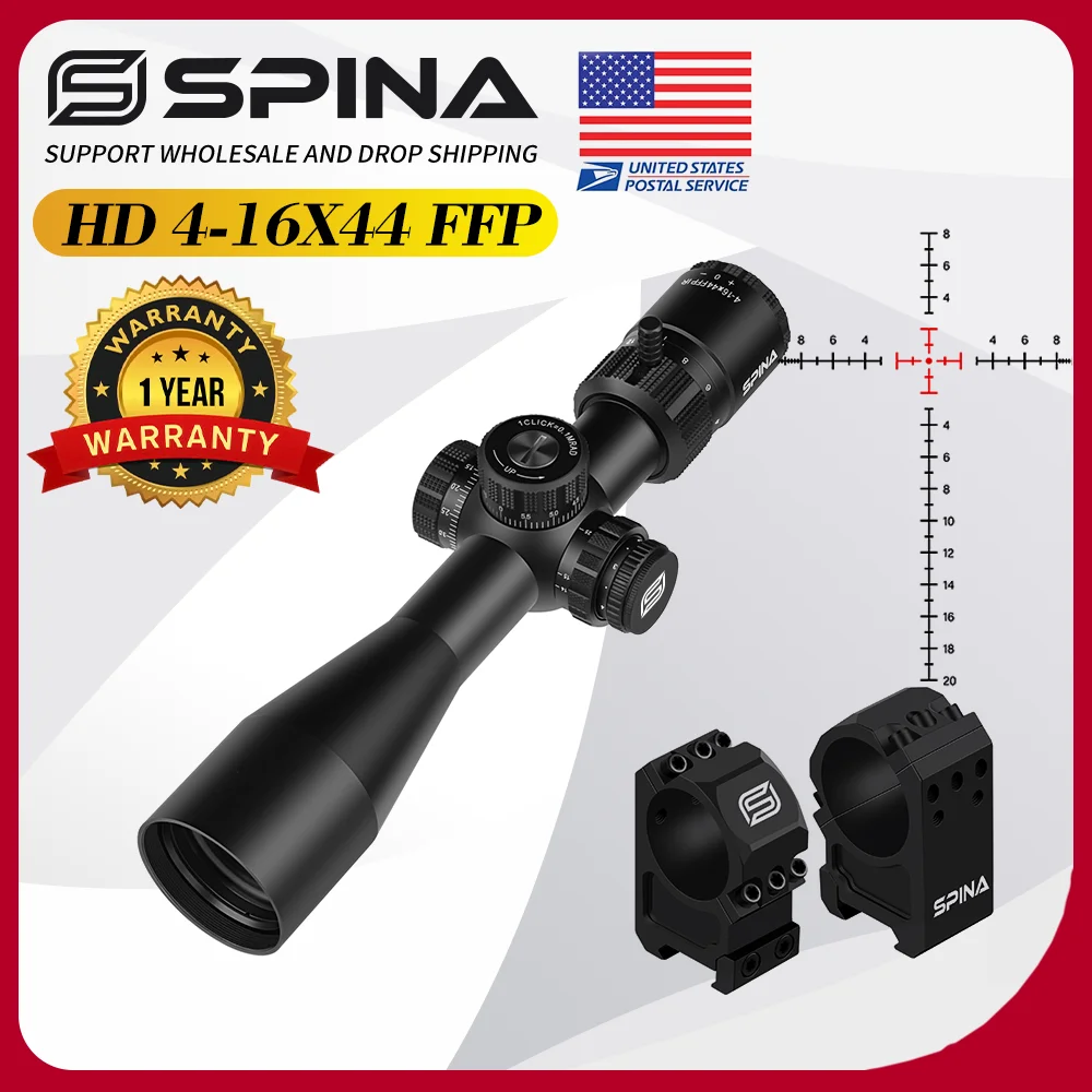 SPINA OPTICS HD 4-16x44 FFP First focal plane Compact Scope Sight 1/10 MRAD 10-100m Tactical Hunting training Scope Sight