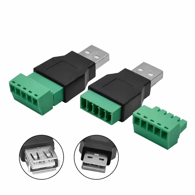 USB Jack USB2.0 To Screw Terminal Plug Adapter USB 2.0 Type A Male Female To 5 Pin Screw Connector No Soldering