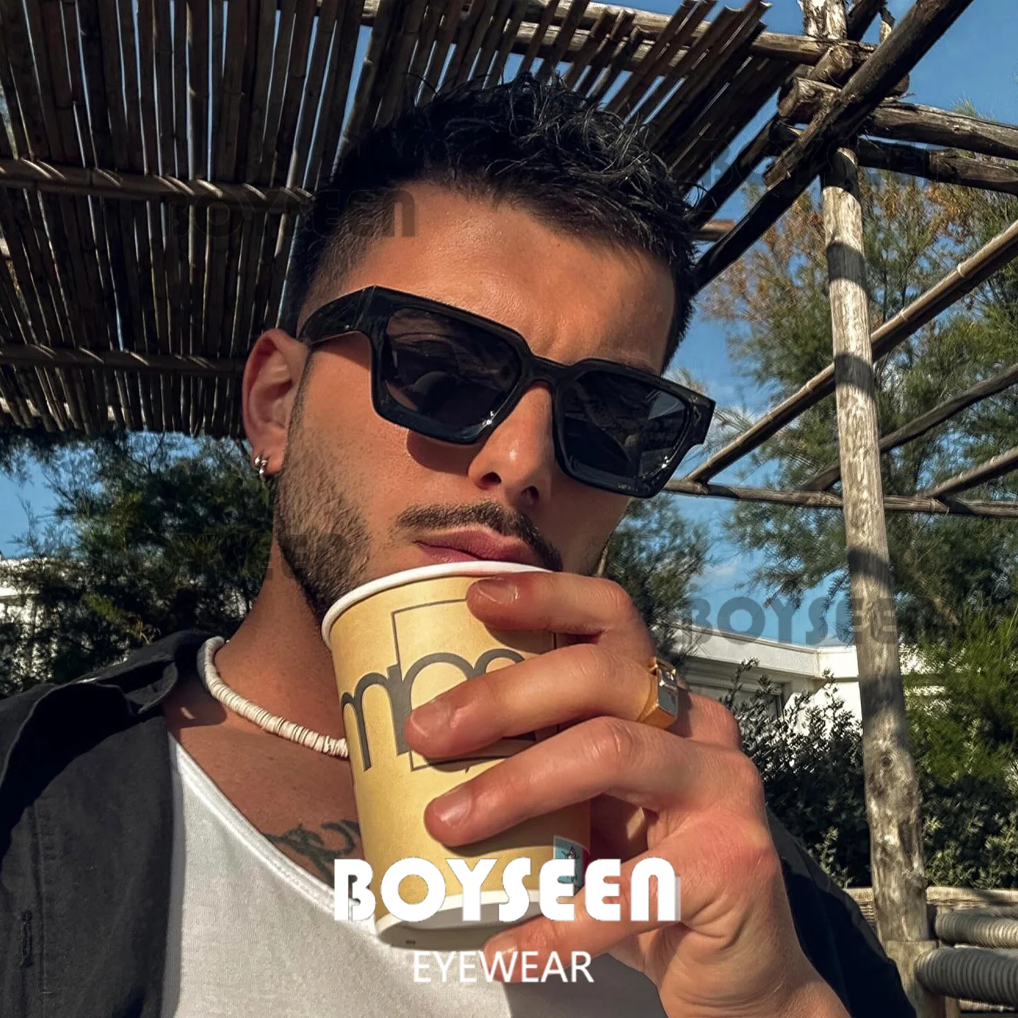 Men's Black Thick Frame Sunglasses Vintage Square Sunglasses Casual Classic Driving Sunglasses UV400