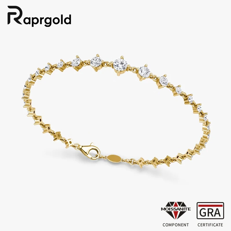 

RAPRGOLD 14K Gold Filled Round Cut Moissanite Exquisite Gradient Arrangement Bracelet for Women Chains Wedding Fine Jewelry Gift
