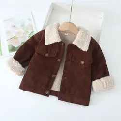 Girl Boy Loose Coat Autumn Winter 2024 New Spliced Flip Collar Add Velvet Thickening Corduroy Jacket Casual Cute Fashion Sweet