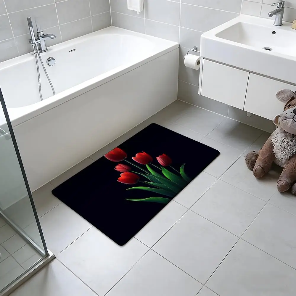 Beautiful T-Tulipo Floor Mat Absorbent Floor Mat Non-Slip Entrance Rug for Bathrooms Restrooms and Toilets