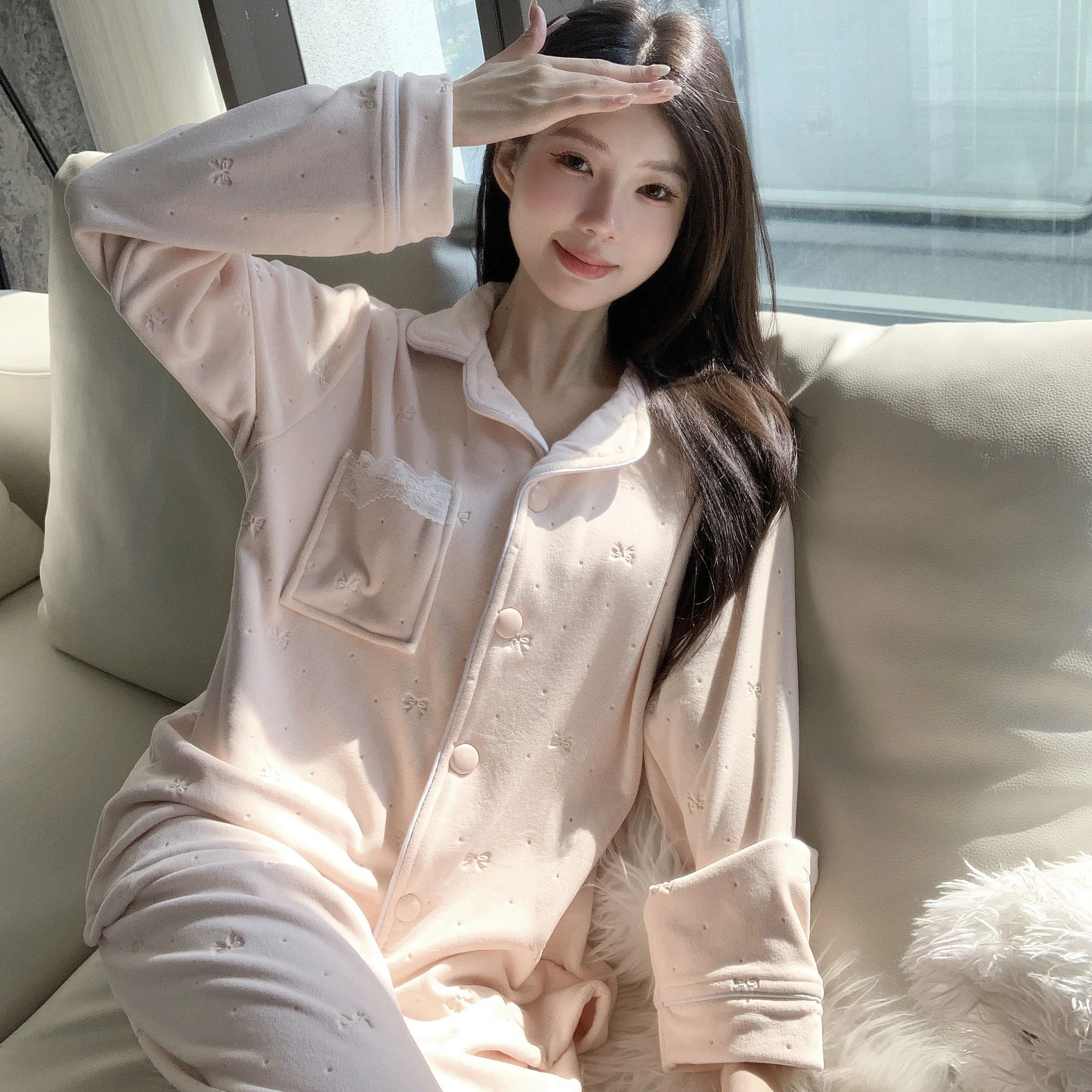 

Pajama Sets Padded Women Velvet Slimming Holiday Natural Sister Graphic Thermal Scoop Neck Cap Sleeve Long Pants Winter Gray Ins