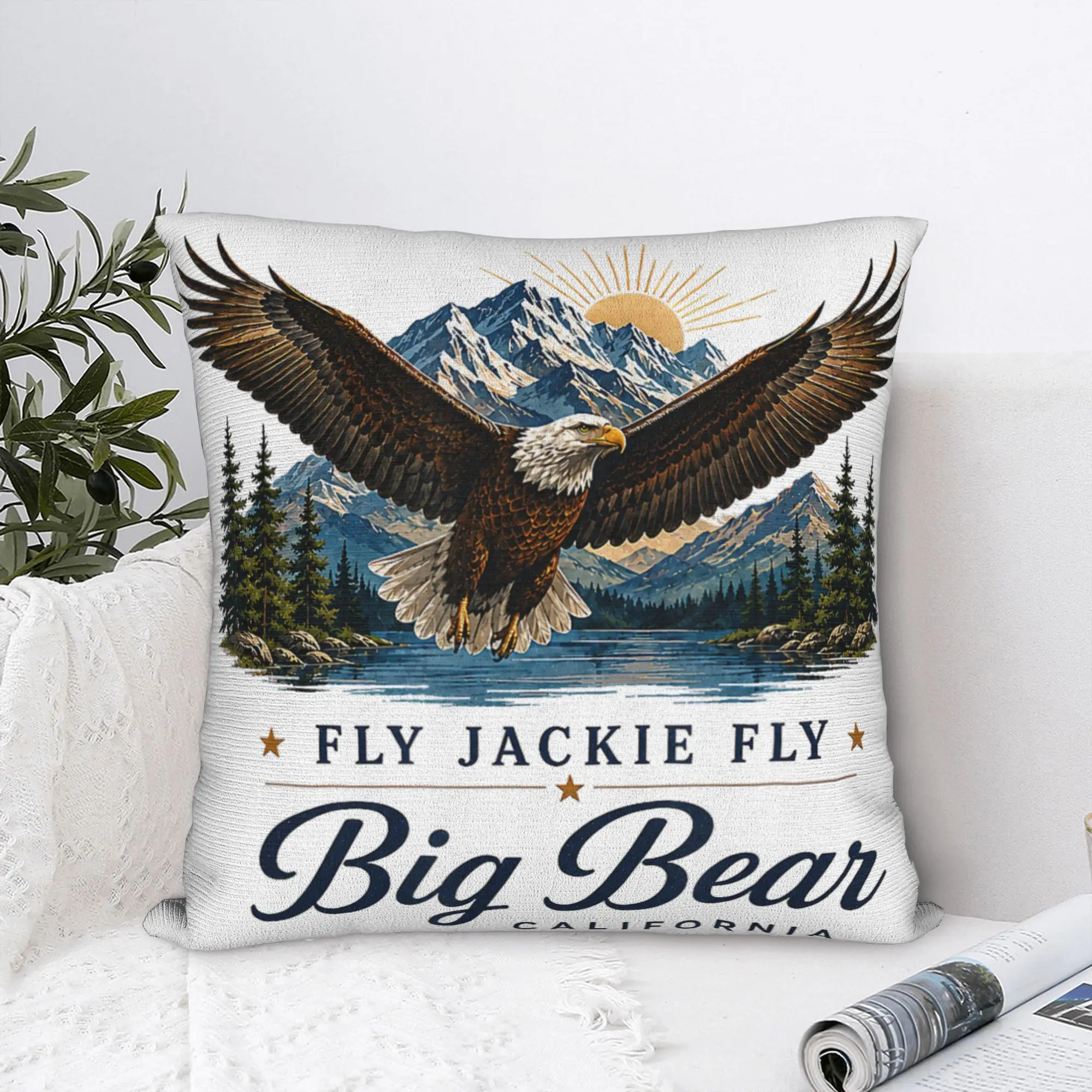 Printed Jackie The Big-Bear Eagle Pillowcase Fabric Cushion Cover Decoration Supports California Wildlife Pillow Case Cover Home