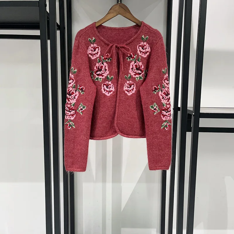 【هدية مجانية】2026 أوائل الربيع المرأة مزيج الصوف الأزهار الكروشيه متماسكة سترة عبر غرزة الدانتيل متابعة البلوز فضفاض