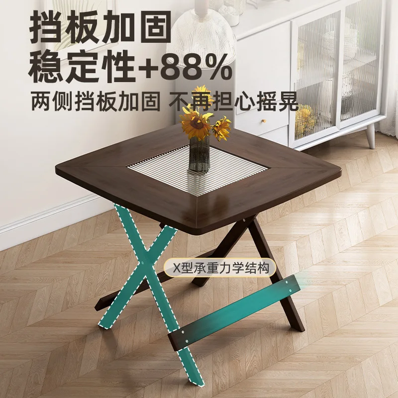 Log cream wind tempered glass commercial dining table small apartment folding table household dining table thickened