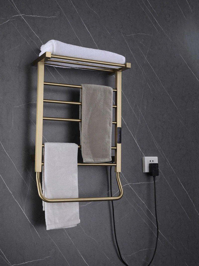 2024 Brazil Square Tube Thermostatic Carbon Fiber Heating Towel Rack 110V/220V With LED Display Screen/Storage Rack For Bathroom