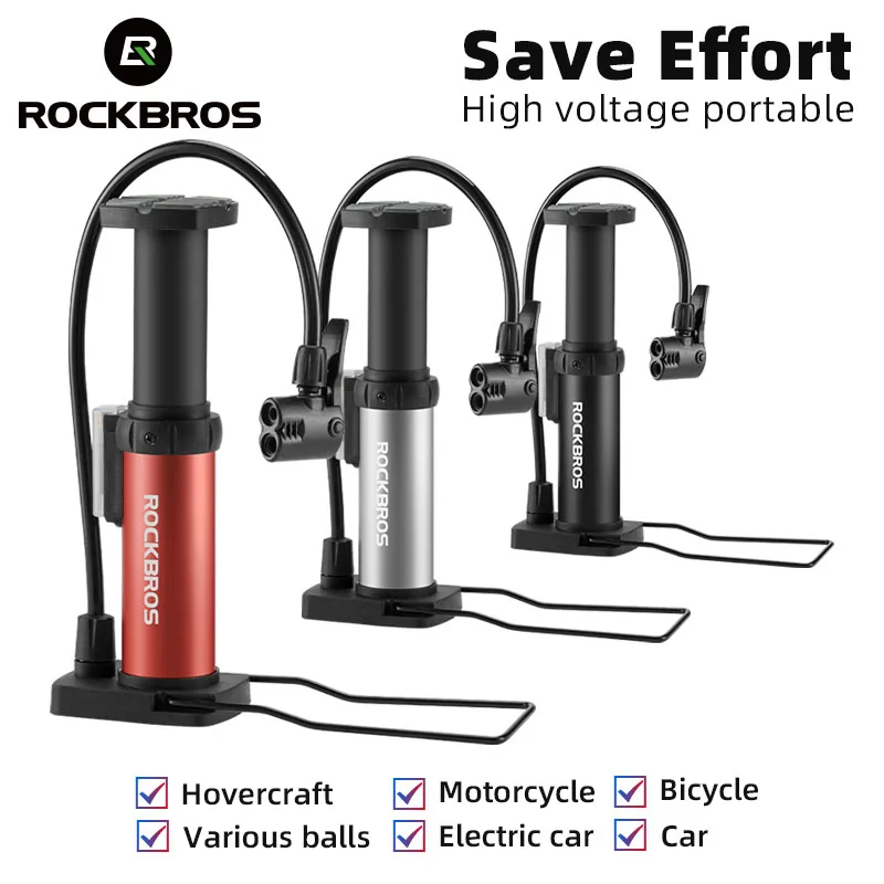 ROCKBROS Bicycle Pump 100PSI Ultralight Portable Foot Pedal Pump AV/FV Universal Nozzle Air Inflator Pump MTB Bike Accessories