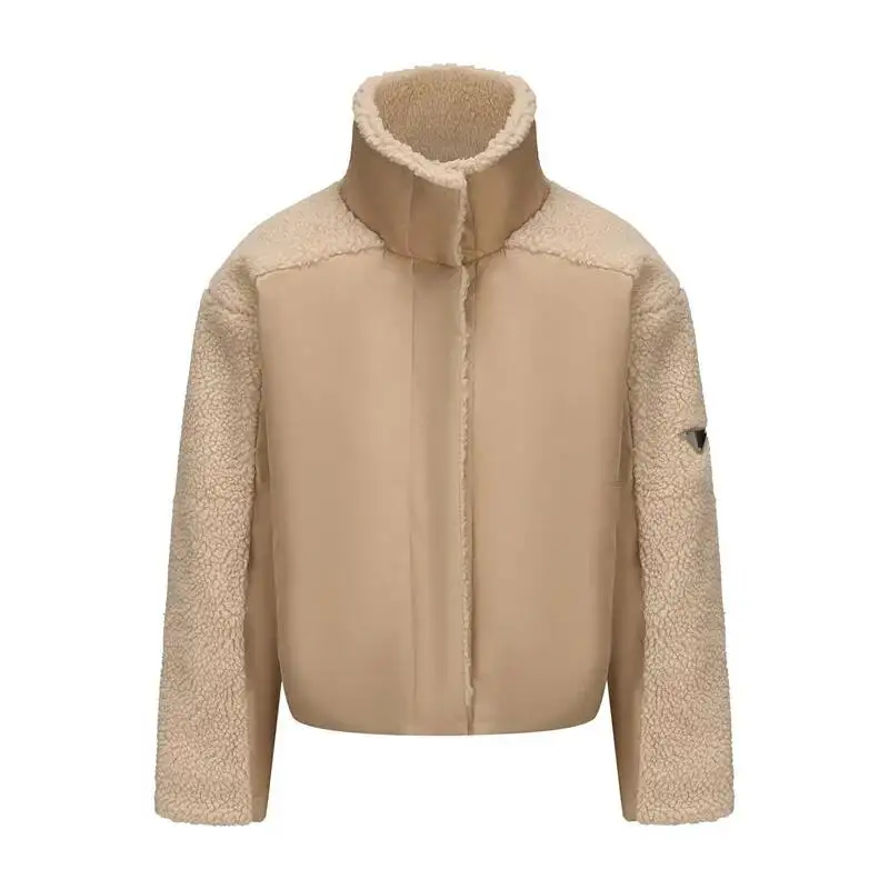 2025 Lamswollen gesplitste jas Dames Korte katoenen gewatteerde jassen Herfst Winter Losse warme bovenkleding Vrouwelijke fleecevoering Parka's