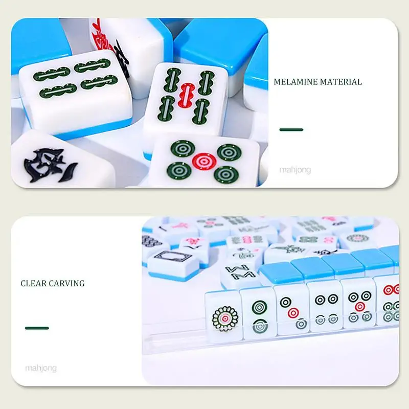 Portable Mahjong Set Miniature Chinese Mahjong Game Set With Storage Bag Portable 144 Tiles Mah-Jong For Travel Family Leisure