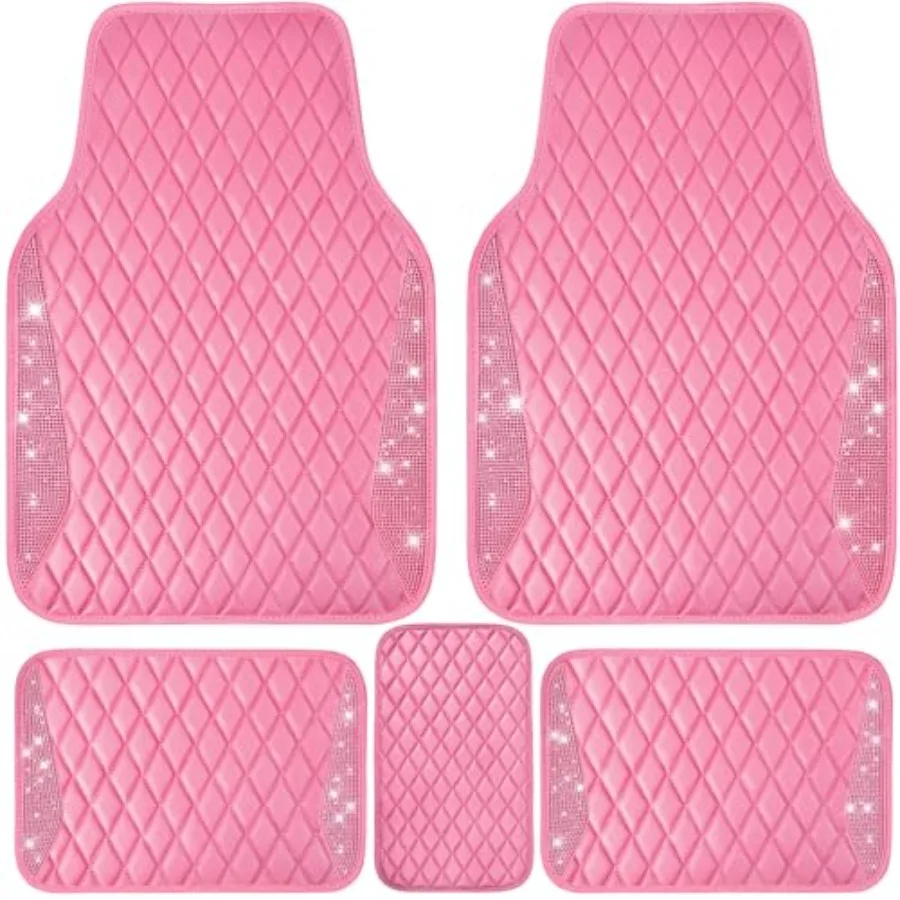 

Bling Leather Car Mats Shining Diamond Floor Mats Crystal Rhinestones Sparkly Glitter Carpet Anti-Slip Waterproof Pad Universal
