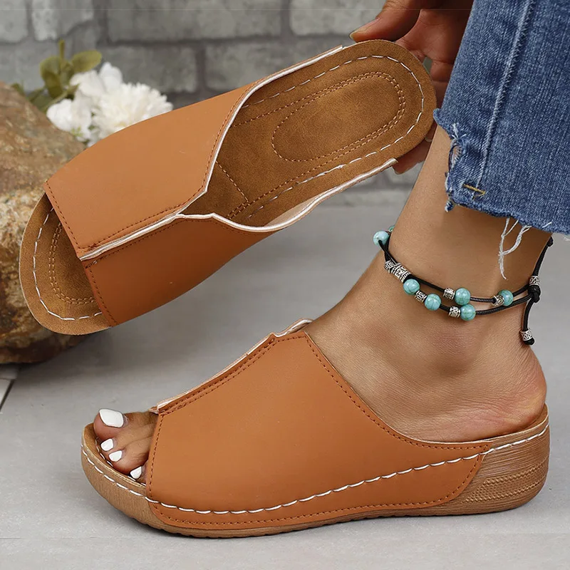 Women Sandals Wedge Heels Sandalias Mujer New Slip On Summer Shoes Women Wedges Slippers Summer Footwear Female Heeled Shoes