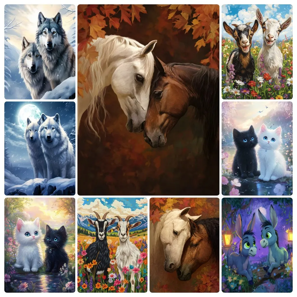 

DIY Animal Couple Wolf Horse Cat Jigsaw Puzzles for Adults Focus Enhancement Therapy Office Decor Meaningful Retirement Gift